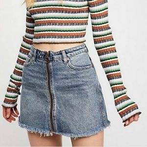 Free People Blue Zip It Up Denim Mini Skirt